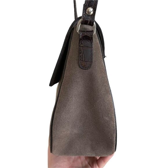 Claudia Firenze Made in Italy Suede Croc Embossed Leather Crossbody - Picture 8 of 13